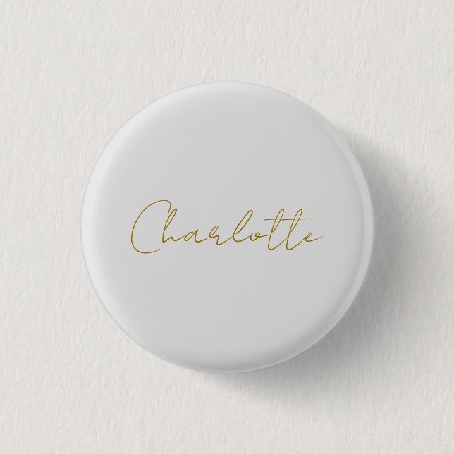 Calligraphy Gold Colour Grey Custom Personal Edit 3 Cm Round Badge (Front)