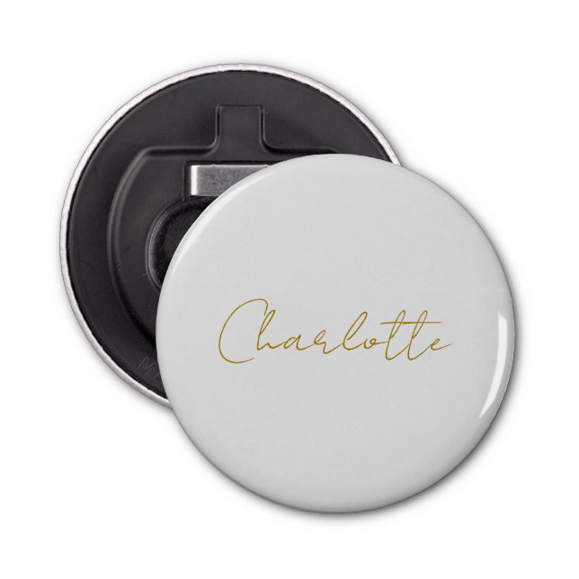Calligraphy Gold Colour Grey Custom Personal Edit Bottle Opener (Front)