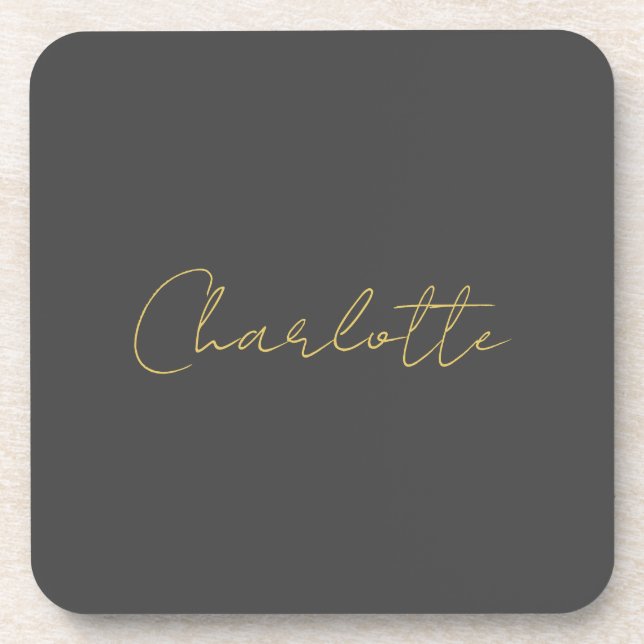Calligraphy Gold Colour Grey Custom Personal Edit Coaster (Front)