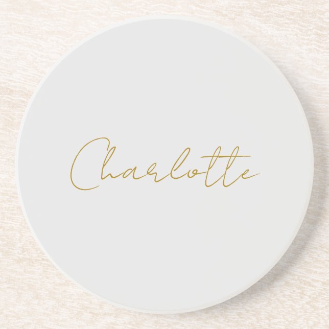 Calligraphy Gold Colour Grey Custom Personal Edit Coaster (Front)