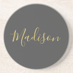 Calligraphy Gold Colour Grey Custom Personal Edit Coaster