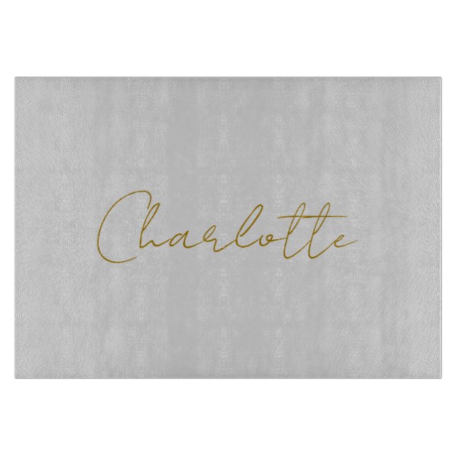 Calligraphy Gold Colour Grey Custom Personal Edit Cutting Board (Front)