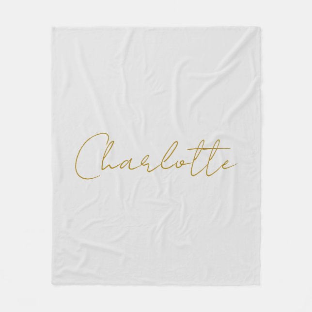 Calligraphy Gold Colour Grey Custom Personal Edit Fleece Blanket (Front)