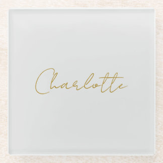 Calligraphy Gold Colour Grey Custom Personal Edit Glass Coaster