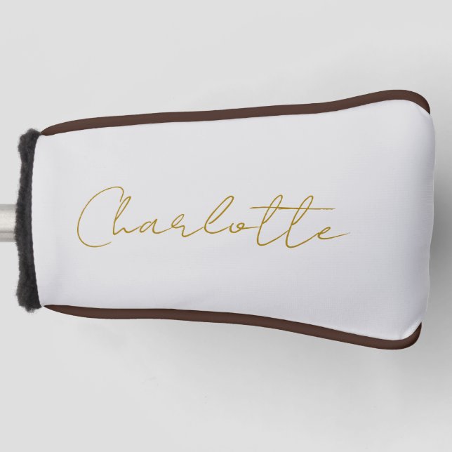 Calligraphy Gold Colour Grey Custom Personal Edit Golf Head Cover (Front)