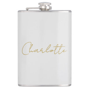Calligraphy Gold Colour Grey Custom Personal Edit Hip Flask