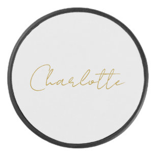 Calligraphy Gold Colour Grey Custom Personal Edit Hockey Puck
