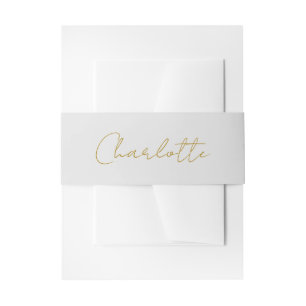 Calligraphy Gold Colour Grey Custom Personal Edit Invitation Belly Band
