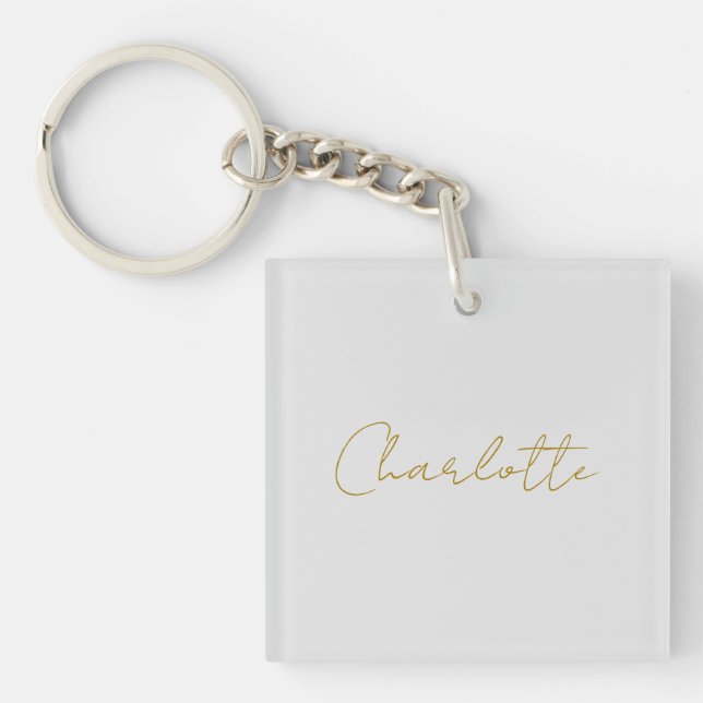 Calligraphy Gold Colour Grey Custom Personal Edit Key Ring (Front)