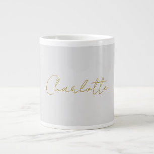 Calligraphy Gold Colour Grey Custom Personal Edit Large Coffee Mug