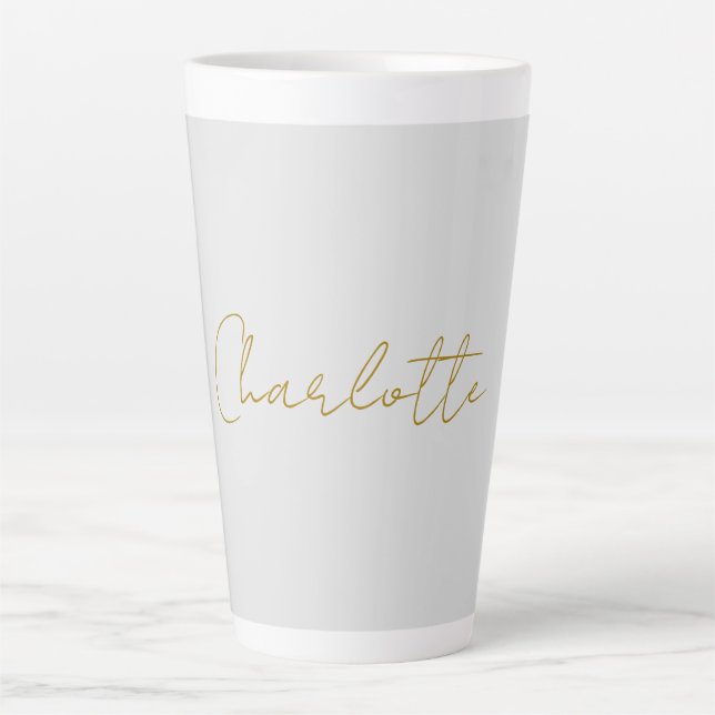 Calligraphy Gold Colour Grey Custom Personal Edit Latte Mug (Front)