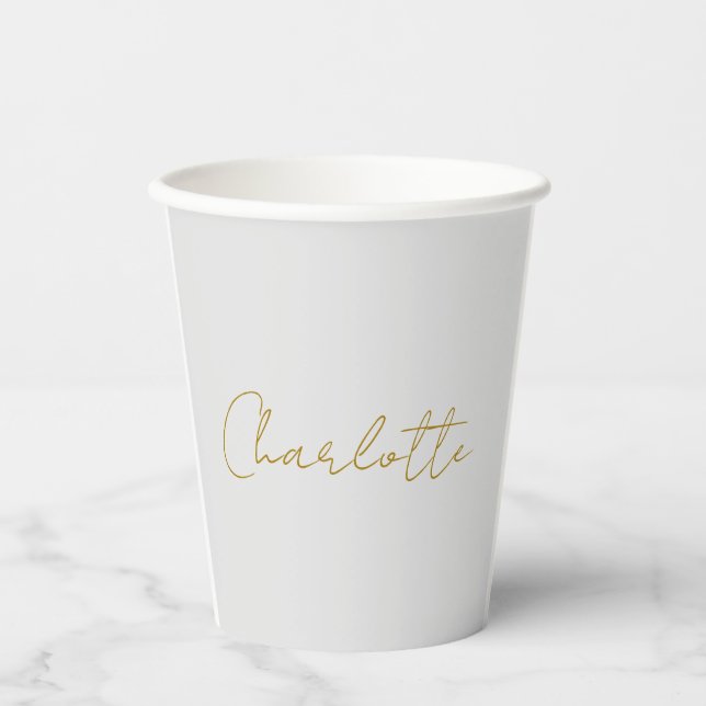 Calligraphy Gold Colour Grey Custom Personal Edit Paper Cups (Front)
