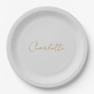 Calligraphy Gold Colour Grey Custom Personal Edit Paper Plate