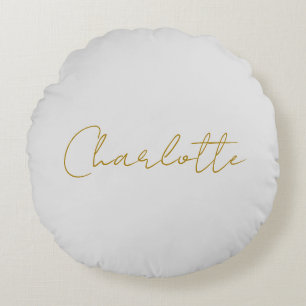 Calligraphy Gold Colour Grey Custom Personal Edit Round Cushion