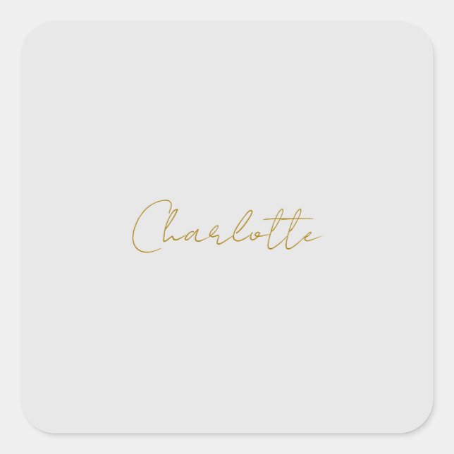 Calligraphy Gold Colour Grey Custom Personal Edit Square Sticker (Front)