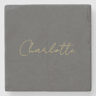 Calligraphy Gold Colour Grey Custom Personal Edit Stone Coaster