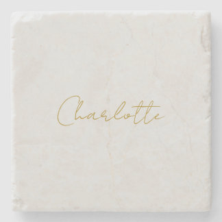 Calligraphy Gold Colour Grey Custom Personal Edit Stone Coaster