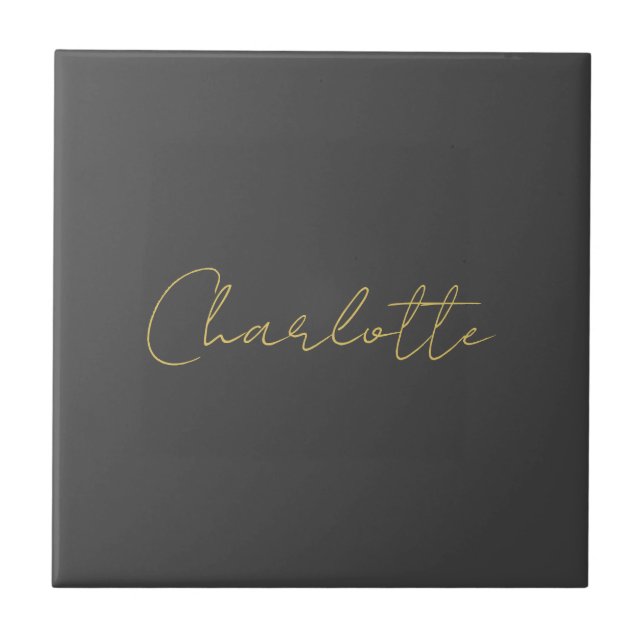 Calligraphy Gold Colour Grey Custom Personal Edit Tile (Front)