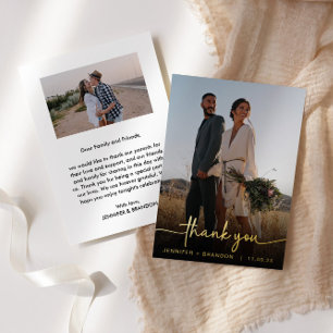 Calligraphy Gold Foil Thank you   Wedding Photo Holiday Card
