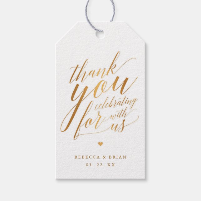 Calligraphy Gold Foil Wedding Thank You Gift Tag (Front)