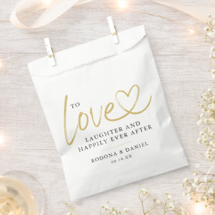 Calligraphy Gold Heart Happily Ever After Wedding Favour Bags