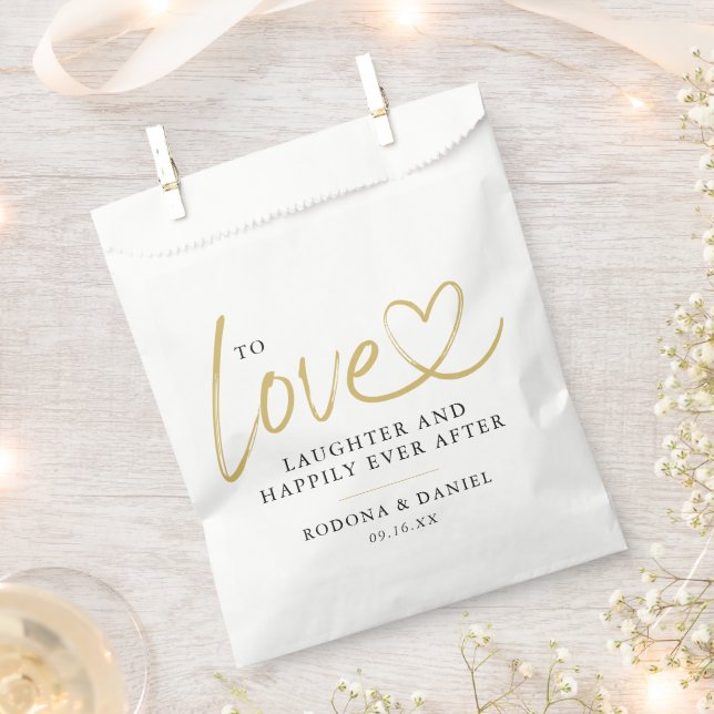 Calligraphy Gold Heart Happily Ever After Wedding Favour Bags (Clipped)