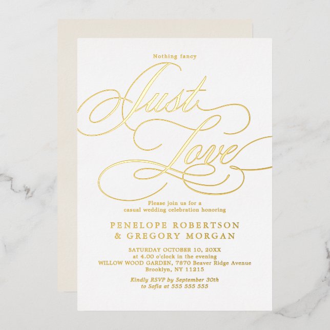 Calligraphy gold nothing fancy just love  wedding (Front/Back)
