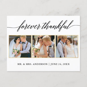 Calligraphy Gold Wedding 3 Photo Forever Thankful Postcard