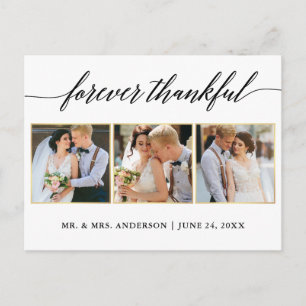 Calligraphy Gold Wedding 3 Photo Forever Thankful Postcard