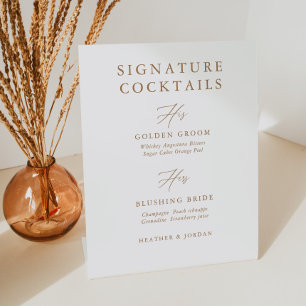 Calligraphy Gold Wedding Signature Cocktail Bar Pedestal Sign
