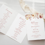 Calligraphy Graceful Floral Folded Wedding Programme<br><div class="desc">This calligraphy graceful floral folded wedding program is perfect for a rustic wedding. The design features dainty watercolor white,  burgundy,  pink roses and fall leaves. 

Include a quote or short message,  order of service,  wedding party and thank you message.</div>