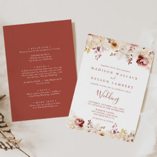 Calligraphy Graceful Floral Front & Back Wedding Invitation