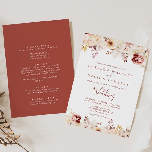 Calligraphy Graceful Floral Front & Back Wedding Invitation (Creator Uploaded)