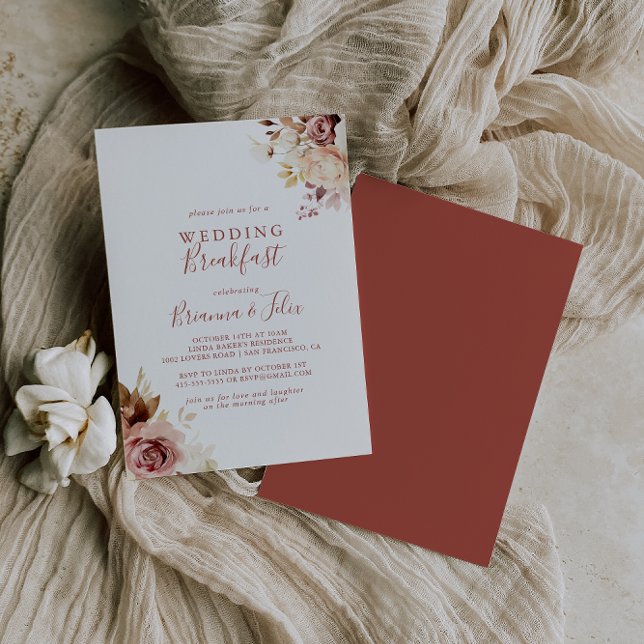 Calligraphy Graceful Floral Wedding Breakfast Invitation (Creator Uploaded)