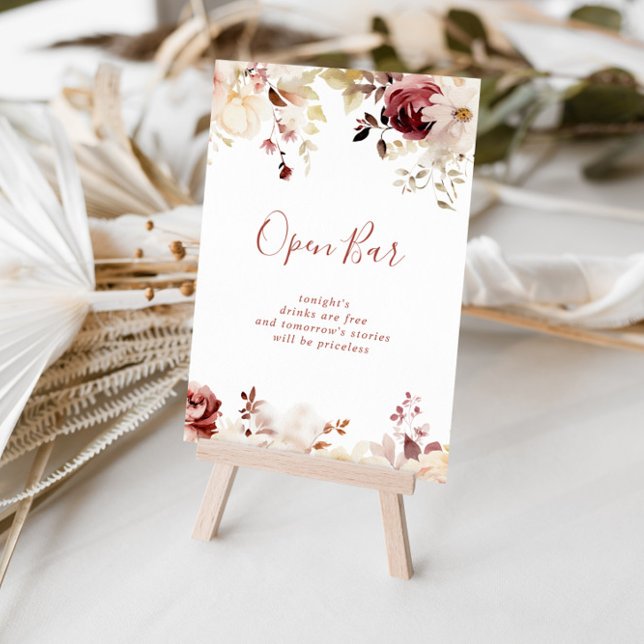 Calligraphy Graceful Floral Wedding Open Bar Sign (Creator Uploaded)