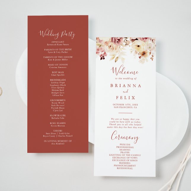 Calligraphy Graceful Floral Wedding Program Programme (Creator Uploaded)