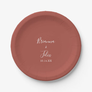 Calligraphy Graceful Minimalist Wedding Cake Paper Plate