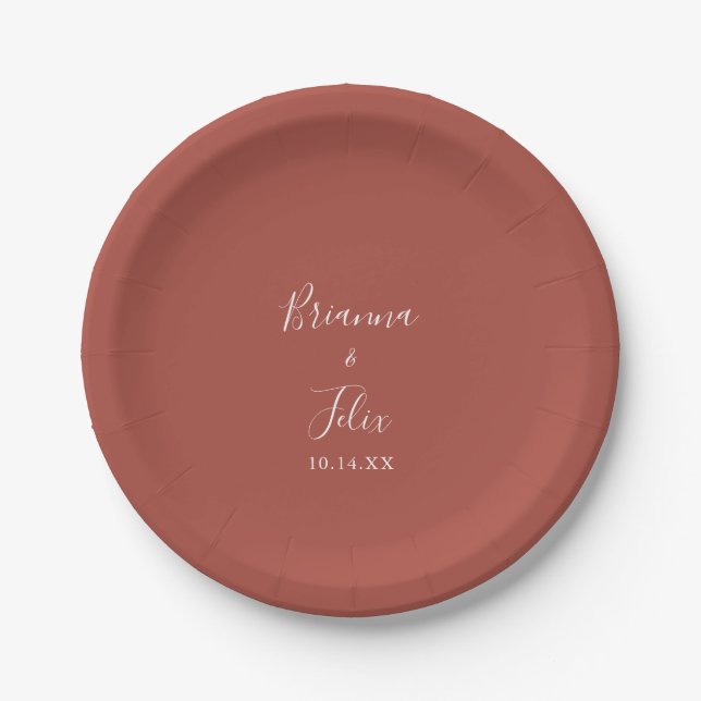 Calligraphy Graceful Minimalist Wedding Cake Paper Plate (Front)