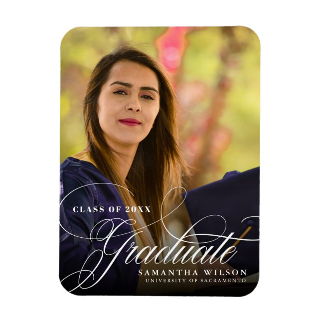 Calligraphy Graduation Announcement Photo Magnet (Vertical)