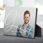 Calligraphy Graduation Announcement Plaque<br><div class="desc">Your favourite photo,  the word Graduate,  your name and graduation year in elegant white text,  this frameless photo plaque with a built-in easel is a great keepsake to remember your graduate's special milestone. Matching items in our store.</div>