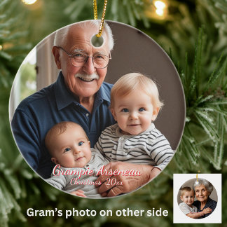 Calligraphy Grandparents Photo White Personalise Ceramic Tree Decoration