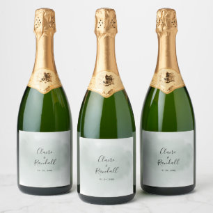 Calligraphy Green and White Wedding   Sparkling Wine Label