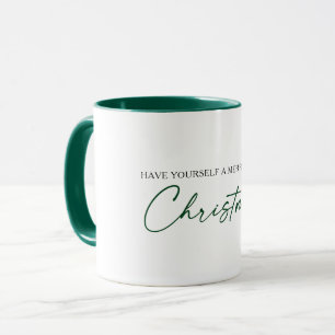 Calligraphy Green Ink Pen Minimalist Christmas Mug