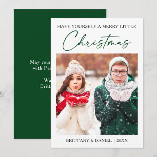 Calligraphy Green Ink Pen Minimalist Photo Holiday Card