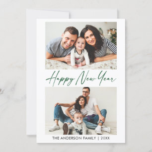 Calligraphy Green Ink Pen New Year 2 Photo Holiday Card