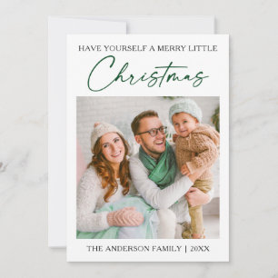 Calligraphy Green Ink Pen Photo Minimalist Holiday Card