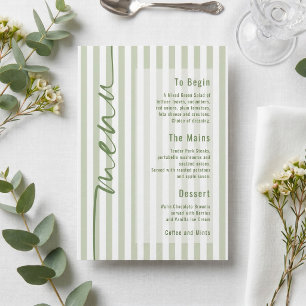 Calligraphy Green Stripes Wedding Menu Poster