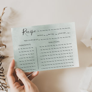 Calligraphy Green White Bridal Shower Recipe Card