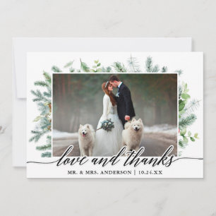 Calligraphy Greenery Pine Love Thanks Wedding Thank You Card