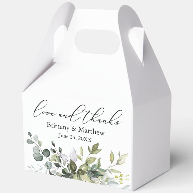 Calligraphy Greenery Wedding Love Thanks Gable Favour Box (Front)
